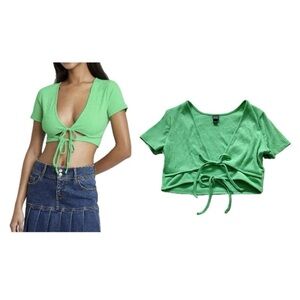 Green Tie-Front Crop Top